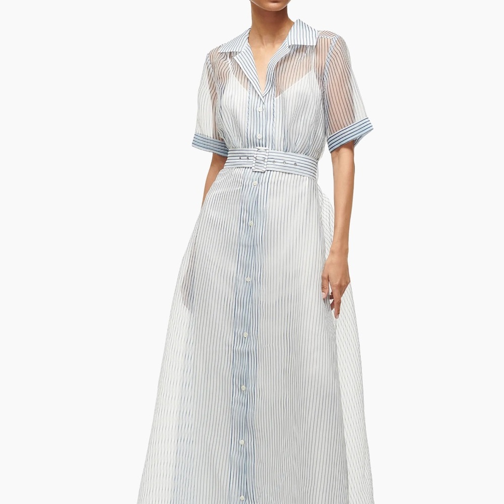 STAUD Millie Belted Striped Organza Maxi Dress NWT